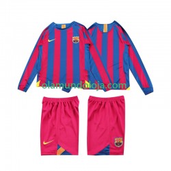 Camisola FC Barcelona 2005 Retro Criança Equipamento Primeiro 2006 Manga Comprida